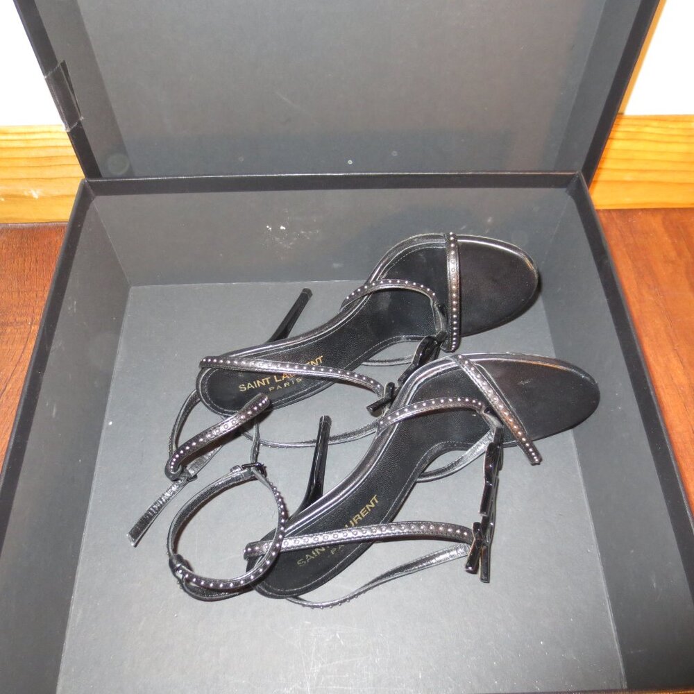 SAINT LAURENT Black Studded CASSANDRA High Heel Sandals - Picture 14 of 15